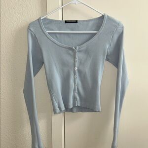 Brandy Melville Blue Fitted Cropped Shirt